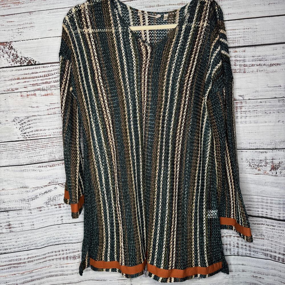 Soft Surroundings Large Sweater Open Knit Crochet Bohemian Lagenlook 2AX74 XL